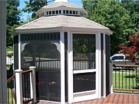 <b>Adding a screened gazebo to your deck is a great option to create additional shade and protect you from the elements - this gazebo has a pagoda with a cupola</b>